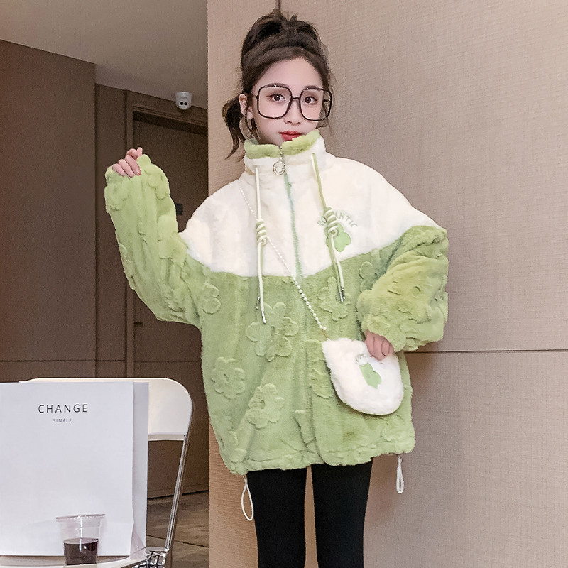 女童羊羔绒外套秋冬2025新款儿童加绒加厚上衣女孩大童网红毛毛衣