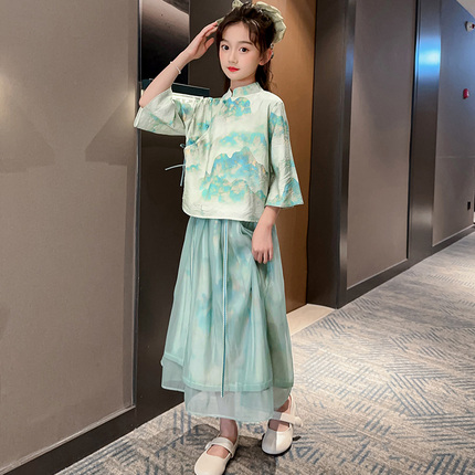 女童汉服连衣裙夏季2024新款儿童中国风旗袍裙超仙公主裙薄两件套