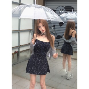 Mejiu吊带碎花裙 法式夏季连衣裙 棉质高腰连衣裙