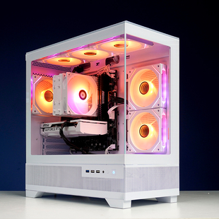 白色海景房微星RTX5060显卡酷睿i5 RGB游戏电脑主机 14400F台式