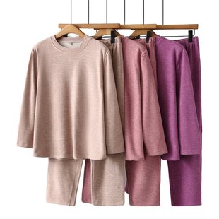 胖妈妈纯色半高领德绒保暖内衣套装 中老年加肥加大秋冬奶奶两件套