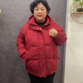 保暖中老年妈妈装 加大版 连帽羽绒棉衣女宽松纯色冬季 棉服外套