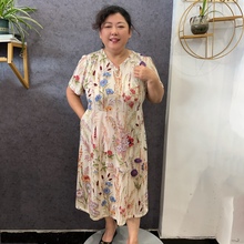 加肥加大冰雪丝连衣裙弹力夏季薄款显瘦裙子中老年妈妈装带口袋