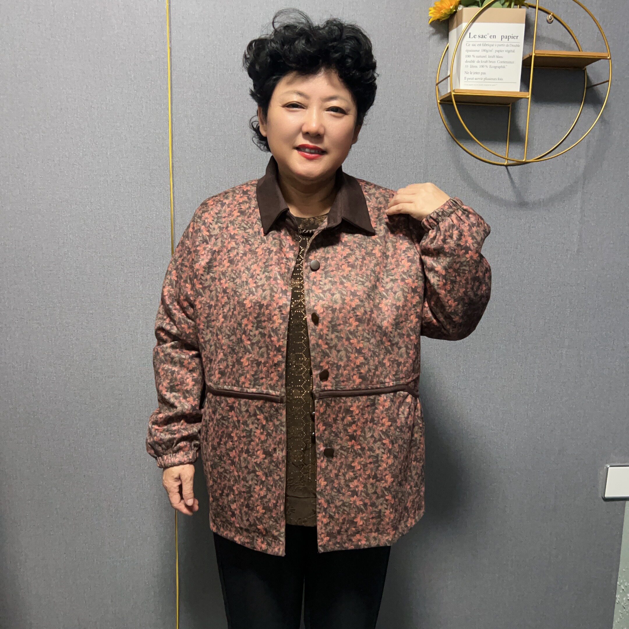 麂皮绒翻领外套女士大码中老年妈妈装宽松休闲鹿皮绒上衣秋季
