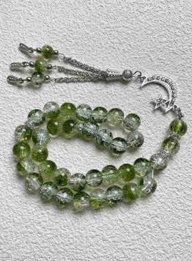 泰斯比哈33颗10厘玻璃冰裂泰斯比罕念珠沙特手链手串太思比哈