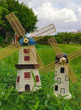 欧式复古荷兰风车树脂花园摆件