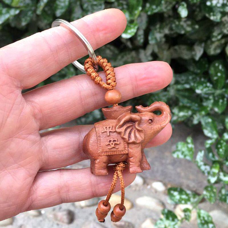桃木大象吊坠项链钥匙扣男女吉祥如意实木雕象挂件饰品随身挂饰