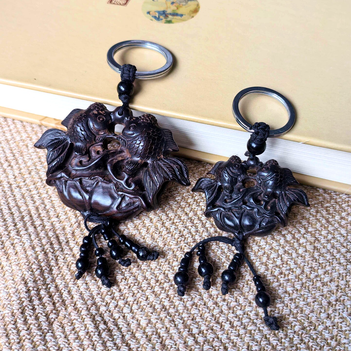 黑桃木连年有余钥匙扣挂件饰品