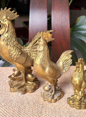 铜公鸡摆件黄铜福鸡玄关装饰安宅