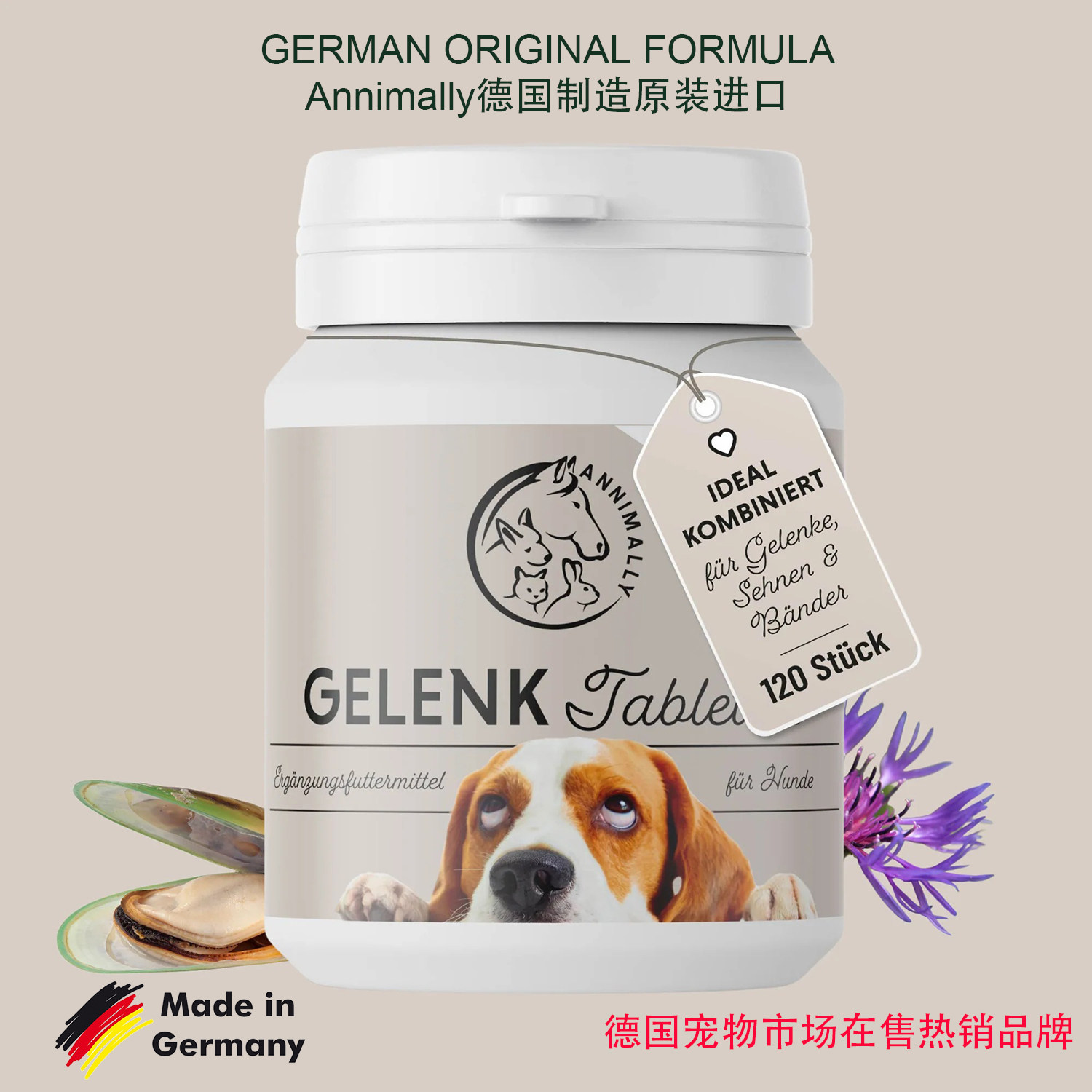 德国原装Annimally狗狗关节片葡萄糖胺软骨素绿唇贻贝MSM透明质酸