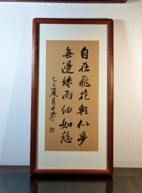 自在飞花轻似梦无边丝雨细如愁陈士荣书法真迹花梨木框行书挂框