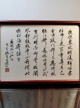 临江仙夜饮东坡醒复醉倚杖听江声小舟从此逝书法真迹花梨木框摆台