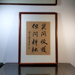 莫问收获但问耕耘陈士荣书法真迹花梨木框行书隶书挂框作品