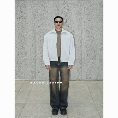 HACOS新款美式夹克cleanfit简约褶皱夹克皮衣外套复古美式飞行员