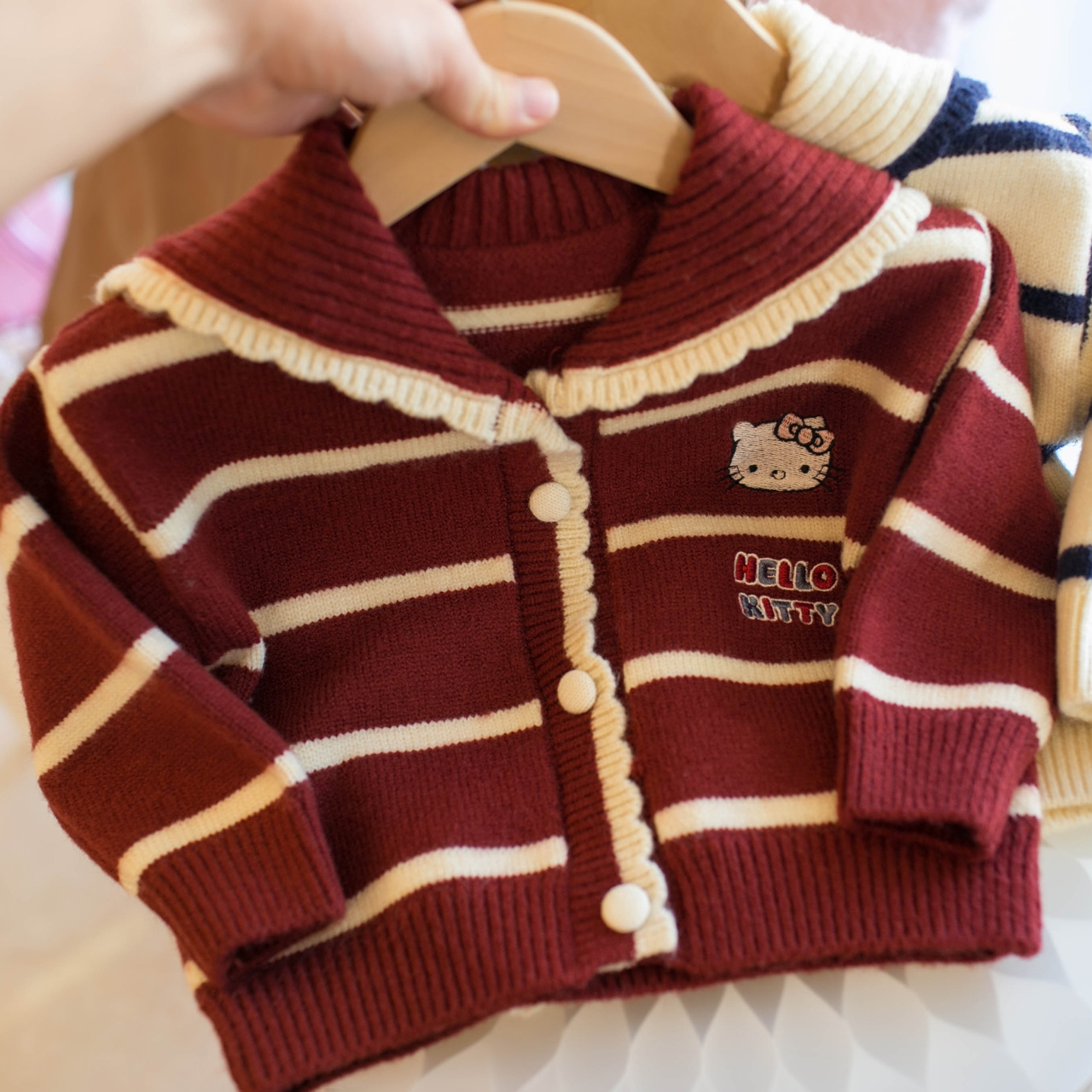 韩版女童条纹海军领毛衣开衫甜美洋气百搭针织衫上衣