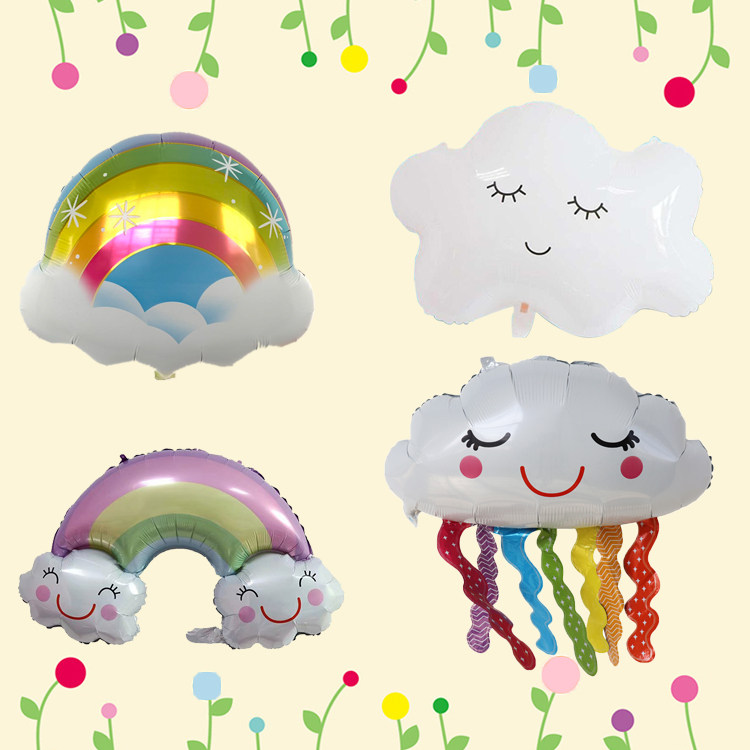 卡通造型笑脸云朵流苏白云印花可爱彩虹宝宝铝膜气球装饰场景客厅