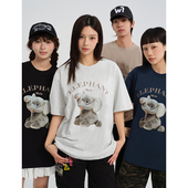 半袖 新款 洋气减龄上衣 t恤男女宽松韩版 chic港味大象印花纯棉短袖