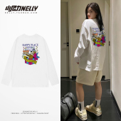 潮牌印花休闲打底衫 纯棉长袖 美式 春秋季 圆领男生体恤上衣 T恤男士