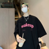 T恤男女百搭休闲纯棉上衣服 宽松简约设计感字母印花短袖 夏季 美式