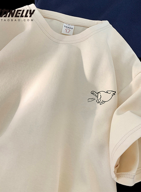 简约小标狗狗印花短袖T恤男女2026夏季青年潮流痞帅宽松半袖内搭