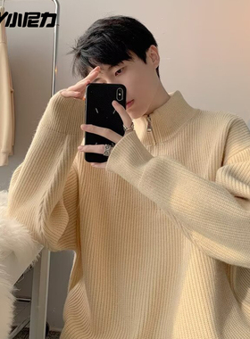 NELY小尼力半拉链高领套头毛衣男女秋冬慵懒风上衣百搭情侣针织衫