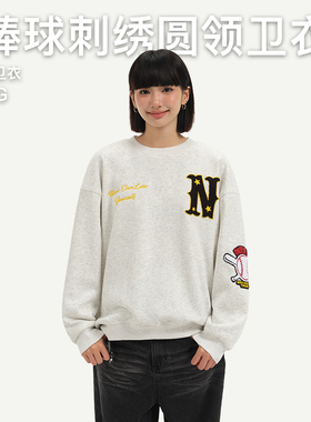 nely小尼力国潮牌美式复古宽松男女新款棒球刺绣重磅高街圆领卫衣