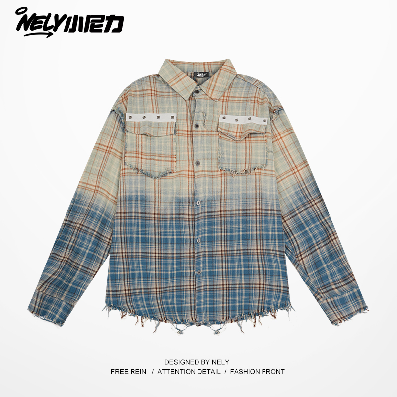 小尼力潮牌格子长袖衬衫