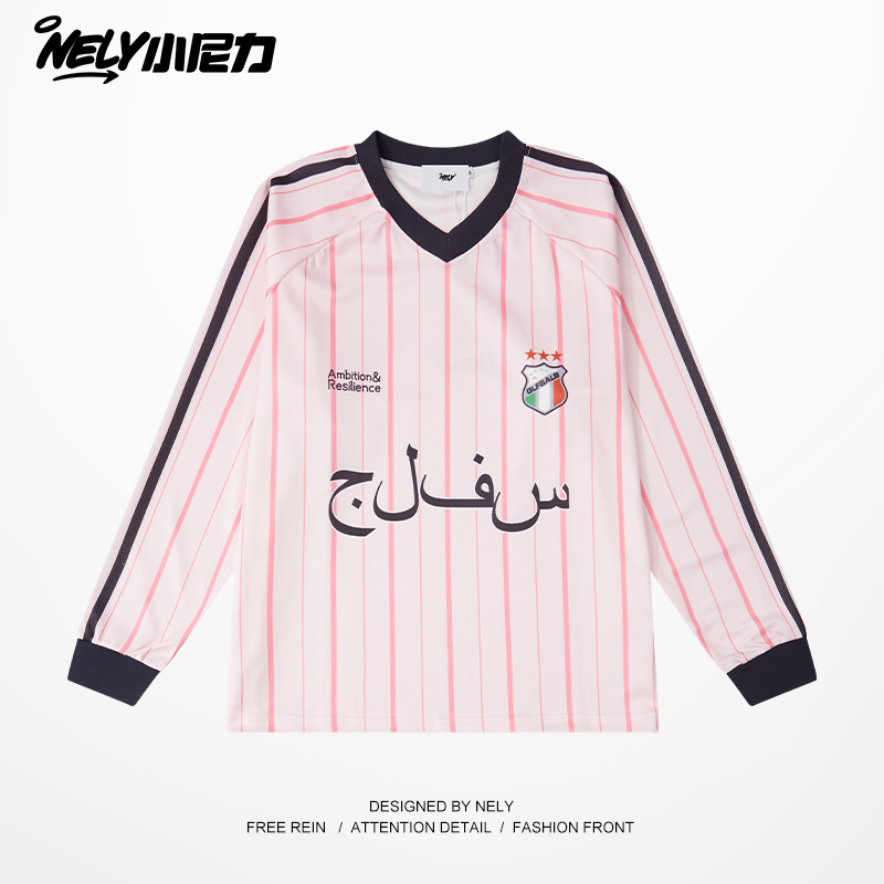 小尼力潮牌复古球衣长袖T恤