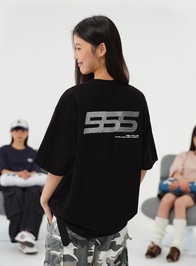 NELY小尼力重磅260g线条字母短袖T恤男女夏季休闲宽松情侣半袖潮