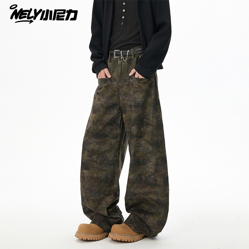 小尼力复古迷彩牛仔长裤