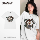 上衣宽松大码 短袖 hiphop潮牌印花半袖 美式 休闲情侣体恤 t恤男夏季