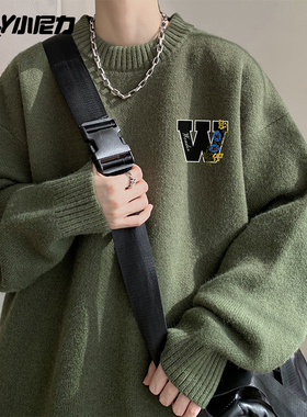 圆领毛衣男生秋冬季加厚日系慵懒复古软糯宽松大码情侣内搭针织衫