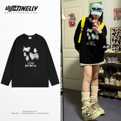 潮牌简约小狗宽松内搭狗狗打底衫 美式 圆领 t恤男生春秋季 纯棉长袖