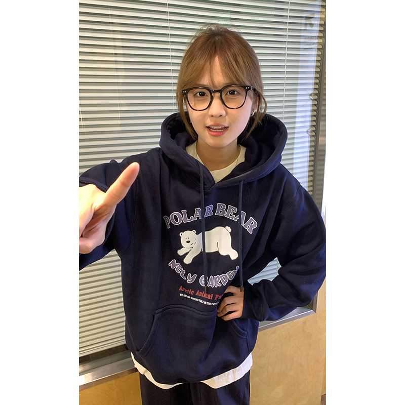 小尼力北极熊印花连帽卫衣