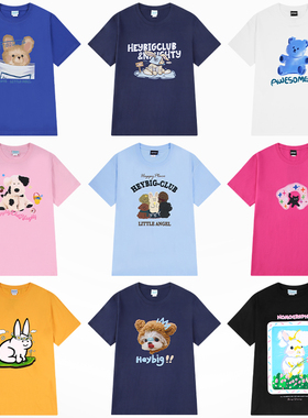 ins夏季oversize短袖男女动物图案潮流半袖重磅情侣可爱印花T恤bf