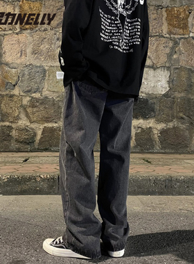 小尼力ins男装休闲牛仔裤男女潮牌宽松韩版潮时尚男士直筒长裤子
