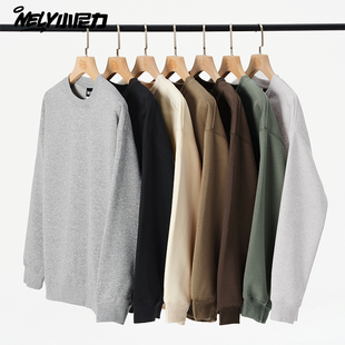 NELY小尼力纯色加绒圆领卫衣男女情侣装 秋冬潮牌无帽上衣 2025新款