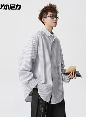 ins情侣长袖衬衣男女春秋美式复古宽松格子衬衫高街百搭休闲上衣
