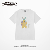 t恤韩版 夏中袖 上衣男士 情侣半袖 潮牌潮流五分袖 小尼力宽松短袖