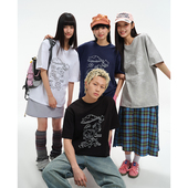 纯棉卡通涂鸦短袖 宽松国潮牌休闲半袖 t恤男女装 新款 上衣 夏季 美式