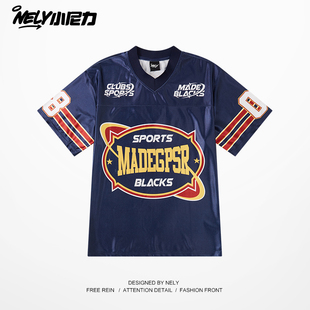 运动V领短袖球衣男女款夏季网眼透气半袖t恤美式宽松冰丝情侣衣服