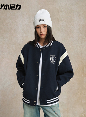 nely小尼力国潮牌美式高街休闲刺绣情侣宽松棒球服夹克外套男复古