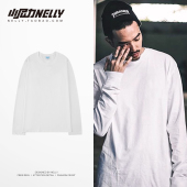 复古街头网红ulzzang白色纯白色超长袖 t恤男女 子高街复古打底长款