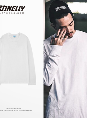 复古街头网红ulzzang白色纯白色超长袖子高街复古打底长款t恤男女