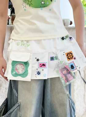 NELY小尼力y2k涂鸦吧唧谷子四叶草屁帘女叠穿翅膀设计感下摆裙帘