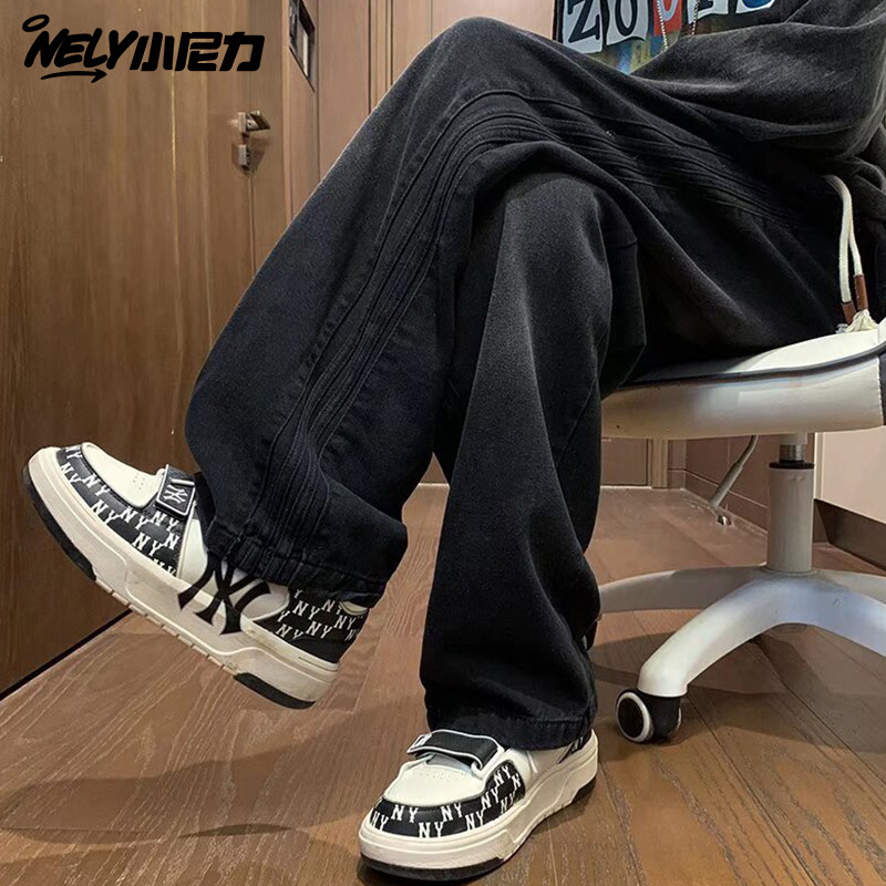NELY小尼力潮牌美式做旧水洗直筒牛仔裤男女ins复古宽松百搭长裤,男装,牛仔裤,淘宝优惠券,粉丝福利购,淘宝优惠卷