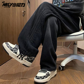 男女ins复古宽松百搭长裤 NELY小尼力潮牌美式 做旧水洗直筒牛仔裤