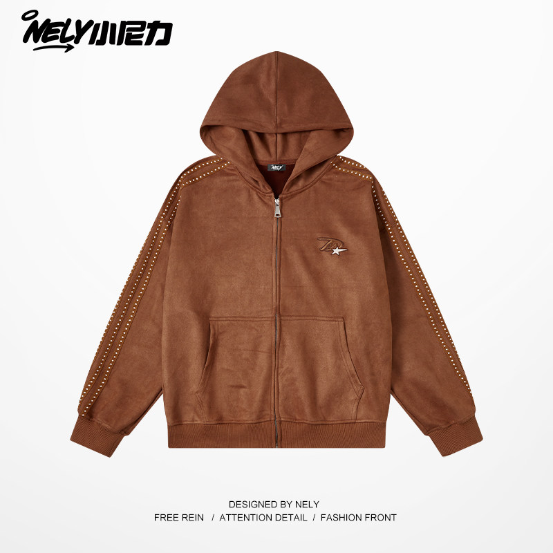 小尼力拉链开衫美式宽松春秋慵懒风薄款连帽卫衣男女oversize外套,男装,卫衣,淘宝优惠券,粉丝福利购,淘宝优惠卷