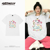 百搭休闲上衣 宽松慵懒风打底衫 甜酷卡通小狗印花短袖 T恤男女夏季