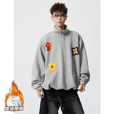 小尼力复古花卉半拉链卫衣